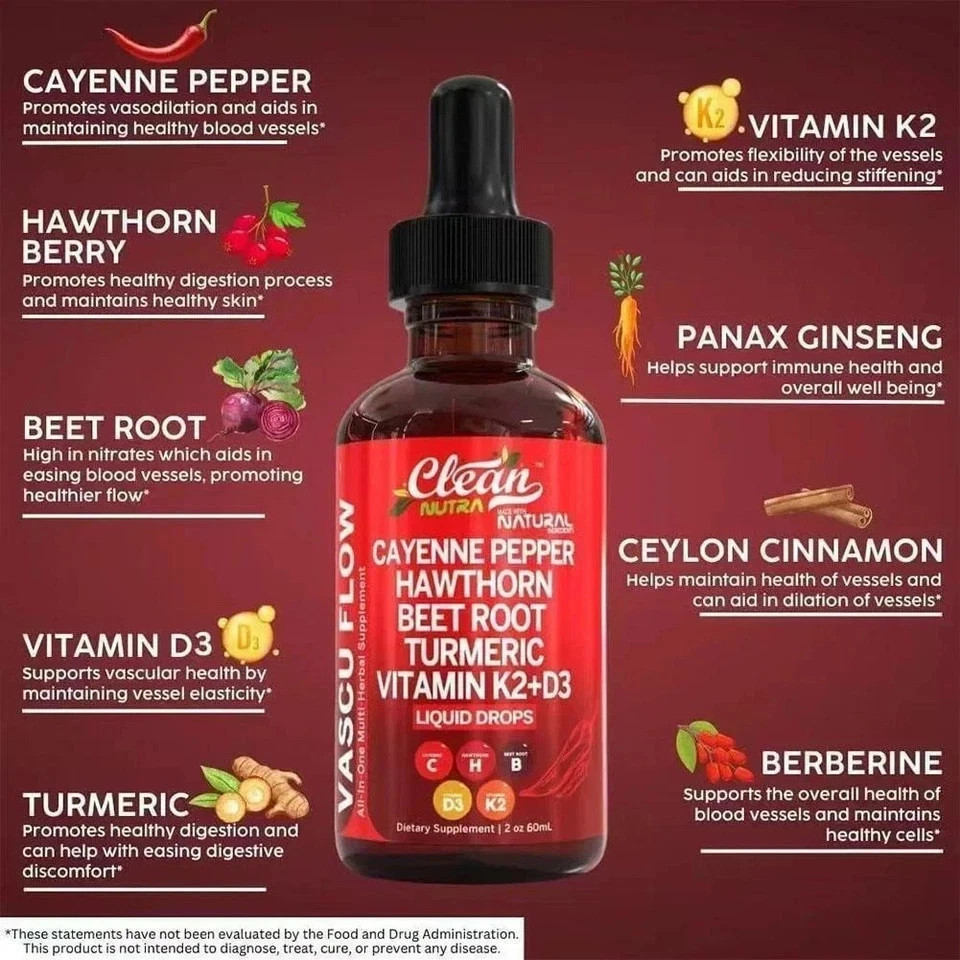 3Pack Cayenne Pepper Hawthorn Beet Root Turmeric Vitamin K2+D3 Liquid Drops