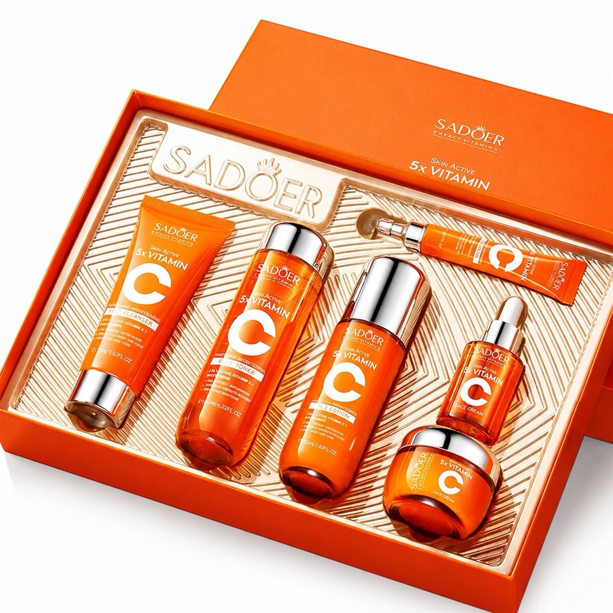 Vitamin C Facial Skin Care Set Anti Aging Hydrating Brightening Gift Box