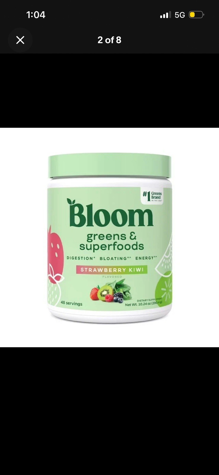 2PK Bloom Nutrition Greens & Superfoods Powder 10.24 Oz EA Strawberry Kiwi 09/26