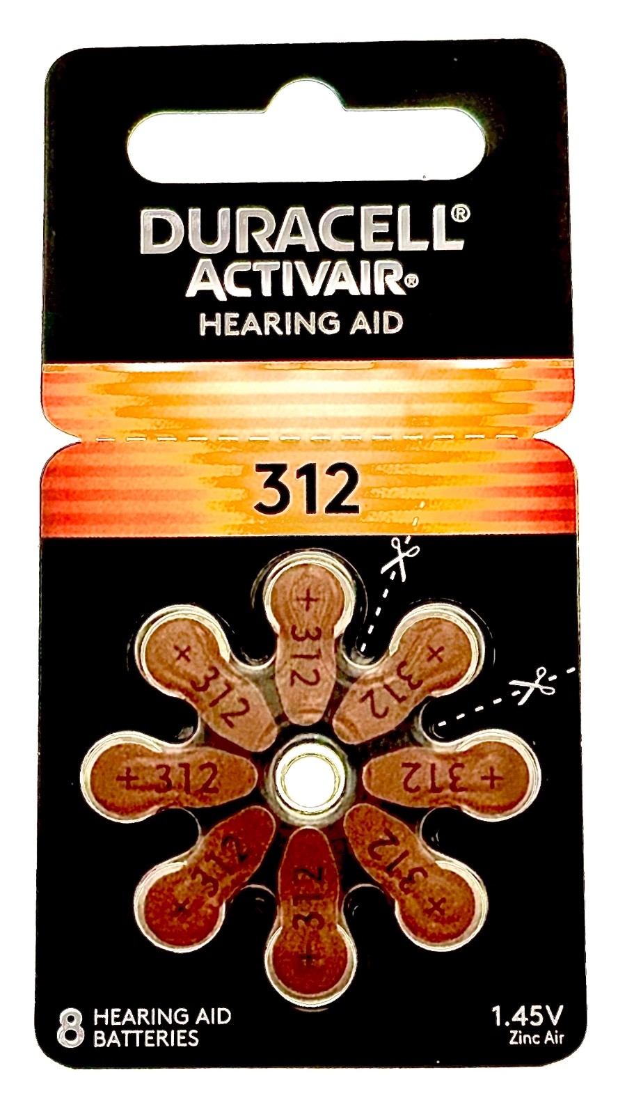 Duracell Activair Hearing Aid Batteries Size 312 (80 Batteries), Brown