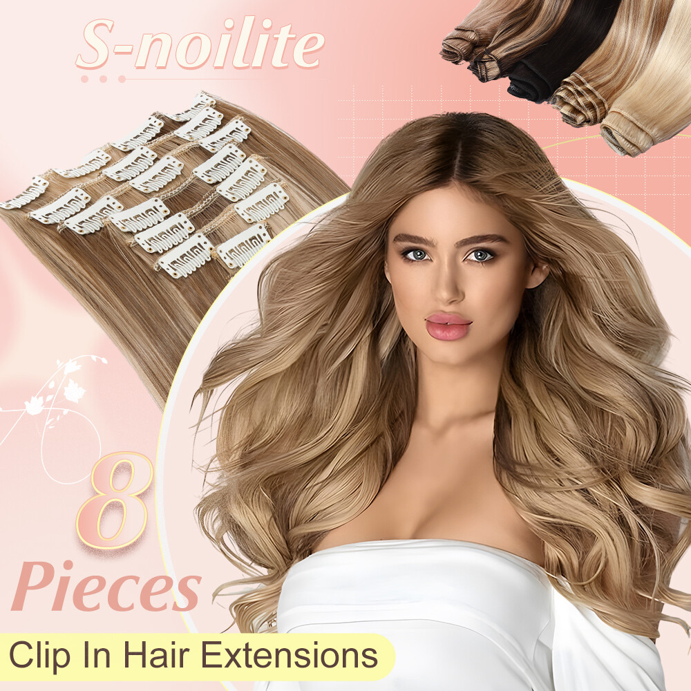 US 8 Pieces Clip In Hair Extensions Full Head Natural As Human Real Thick Wavy