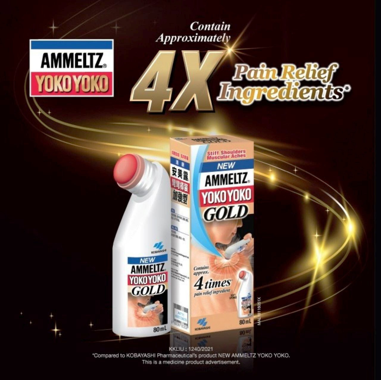 AMMELTZ Yoko Yoko Gold Topical Liquid 80ml – 4X Pain Relief Ingredient