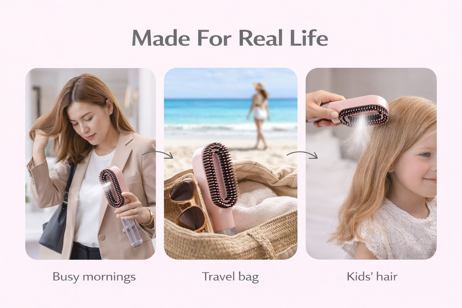 SPRAY HAIR BRUSH Detangler Portable Water Mist Comb Anti Frizz Brush and Comb