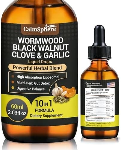 Wormwood Black Walnut Clove Garlic Liquid Drops, Liposomal Fast Absorption with