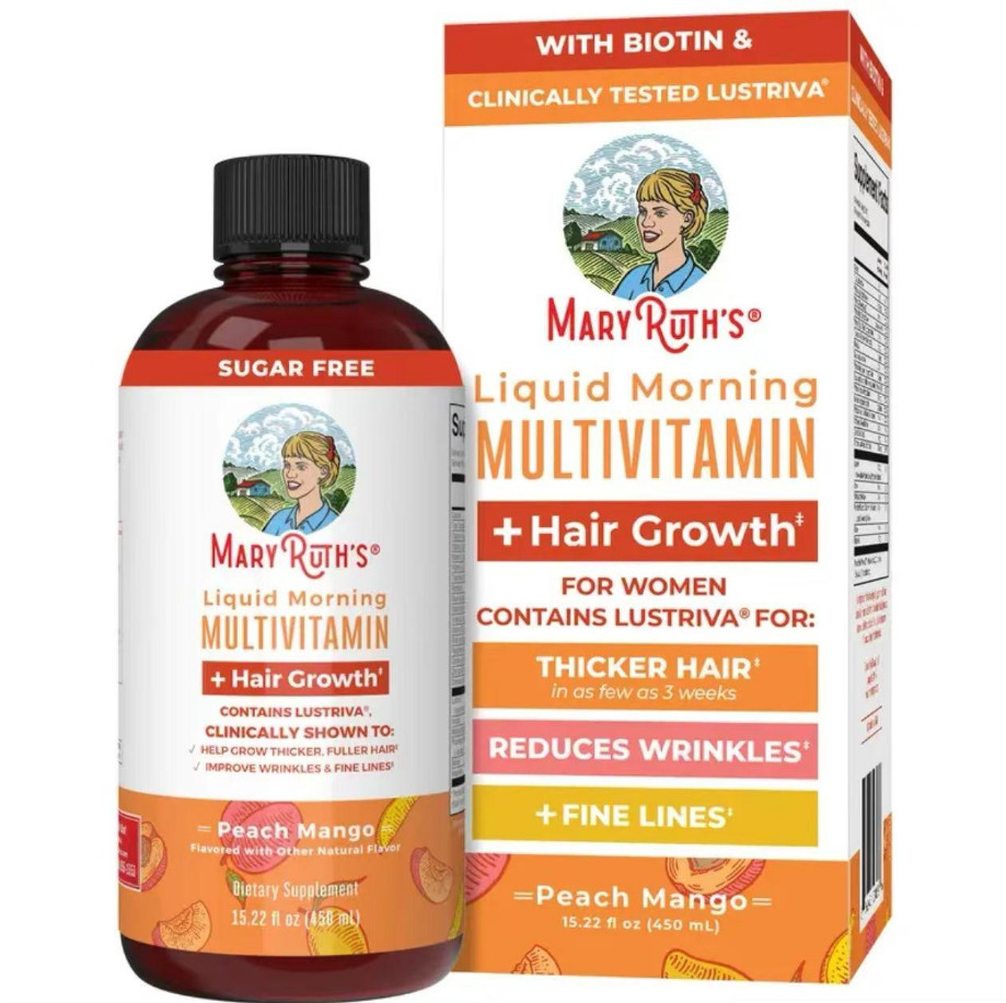 MARYRUTH’S Liquid Morning Multivitamin + Hair Growth, Peach Mango, 30oz. Ex.7/27
