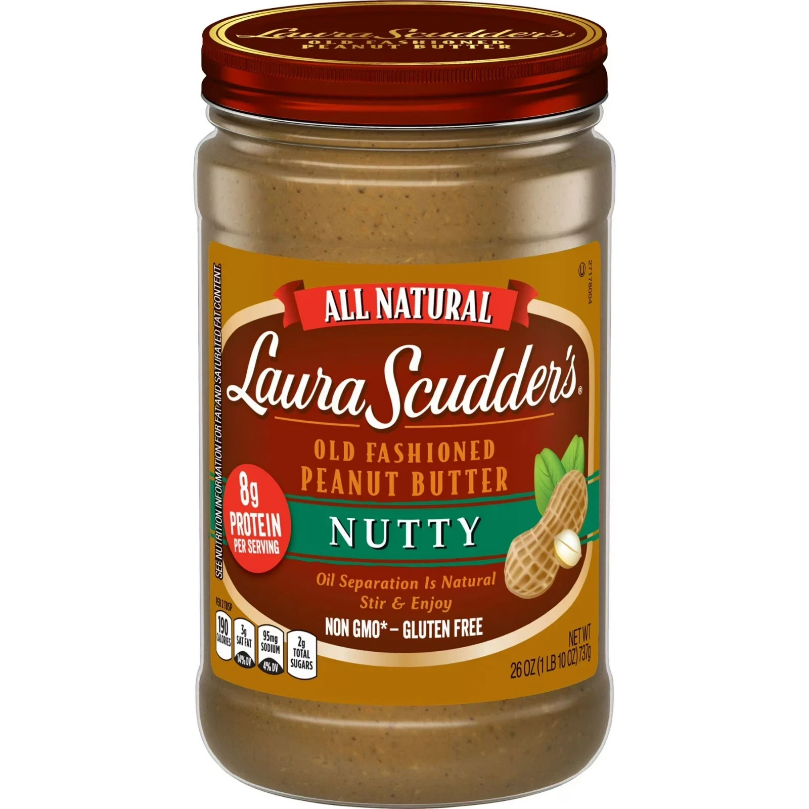Laura Scudder’s All Natural Nutty Peanut Butter, 26 oz Jar