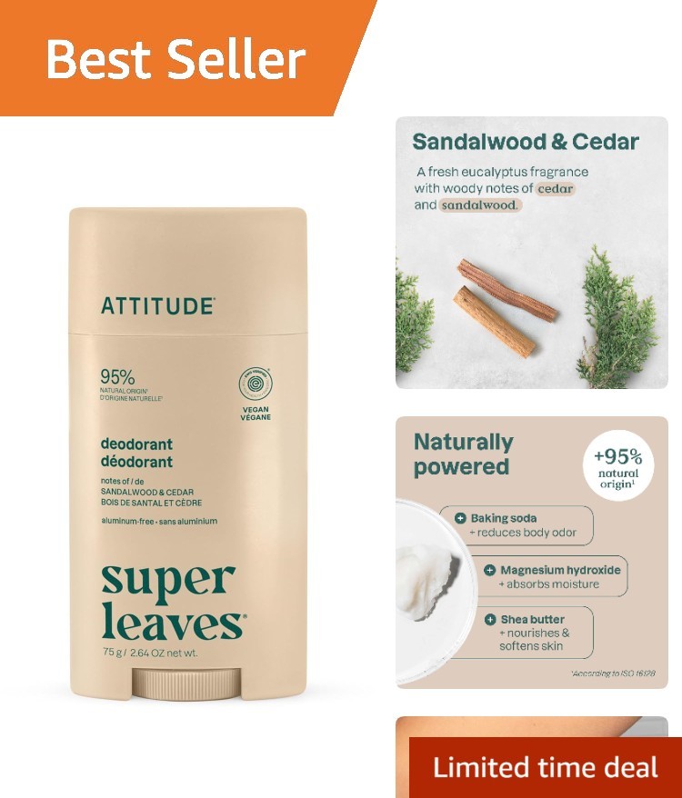 Natural Aluminum-Free Deodorant, Sandalwood & Cedar – EWG Verified 2.64 Oz