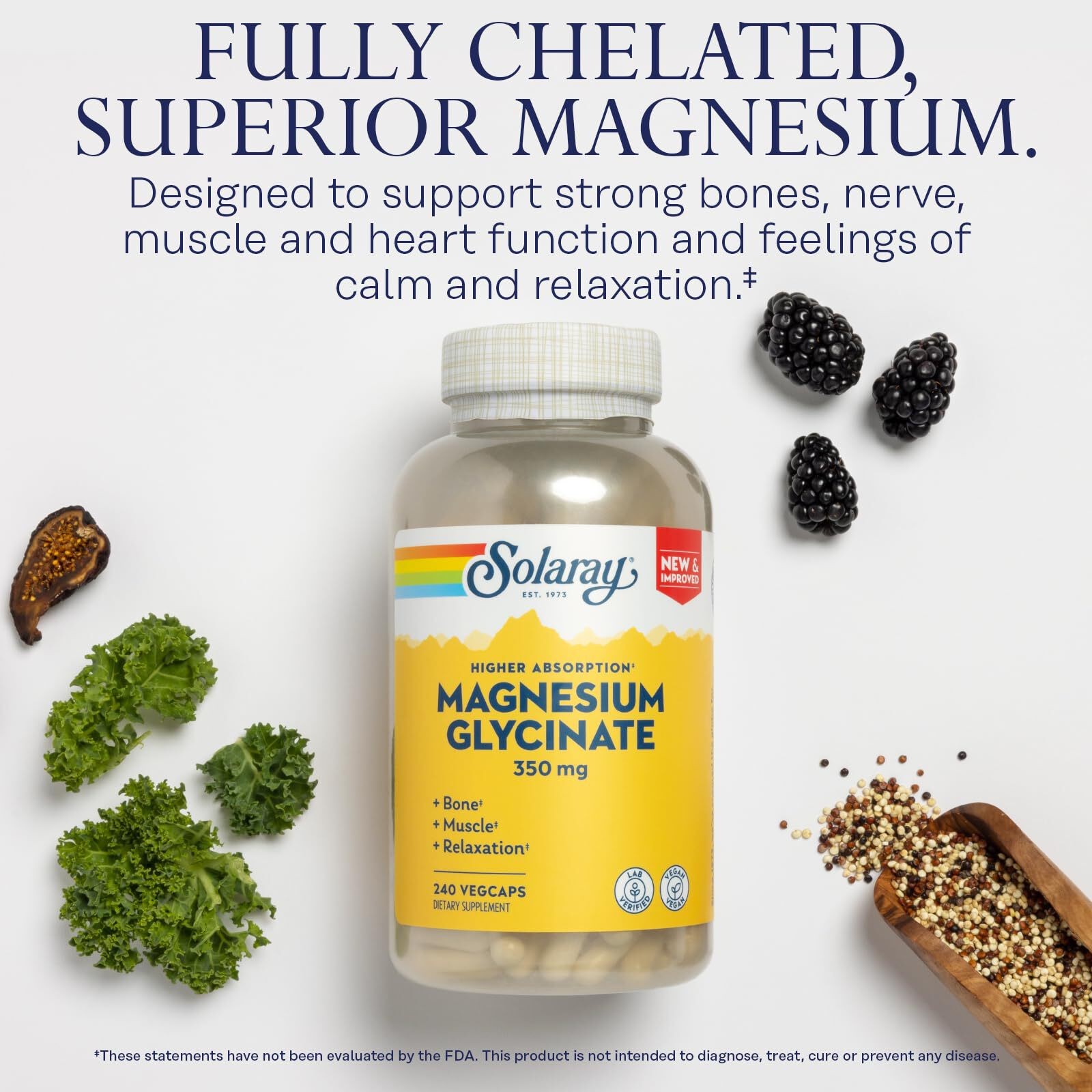 10/28 Solaray Magnesium Glycinate, New & Improved Fully Chelated Bisglycinate wi
