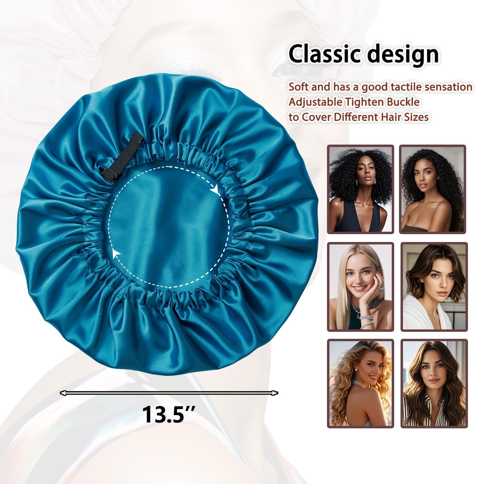 NVNAN Silk Bonnet for Sleeping Women,Adjustable Satin One Size, Blue