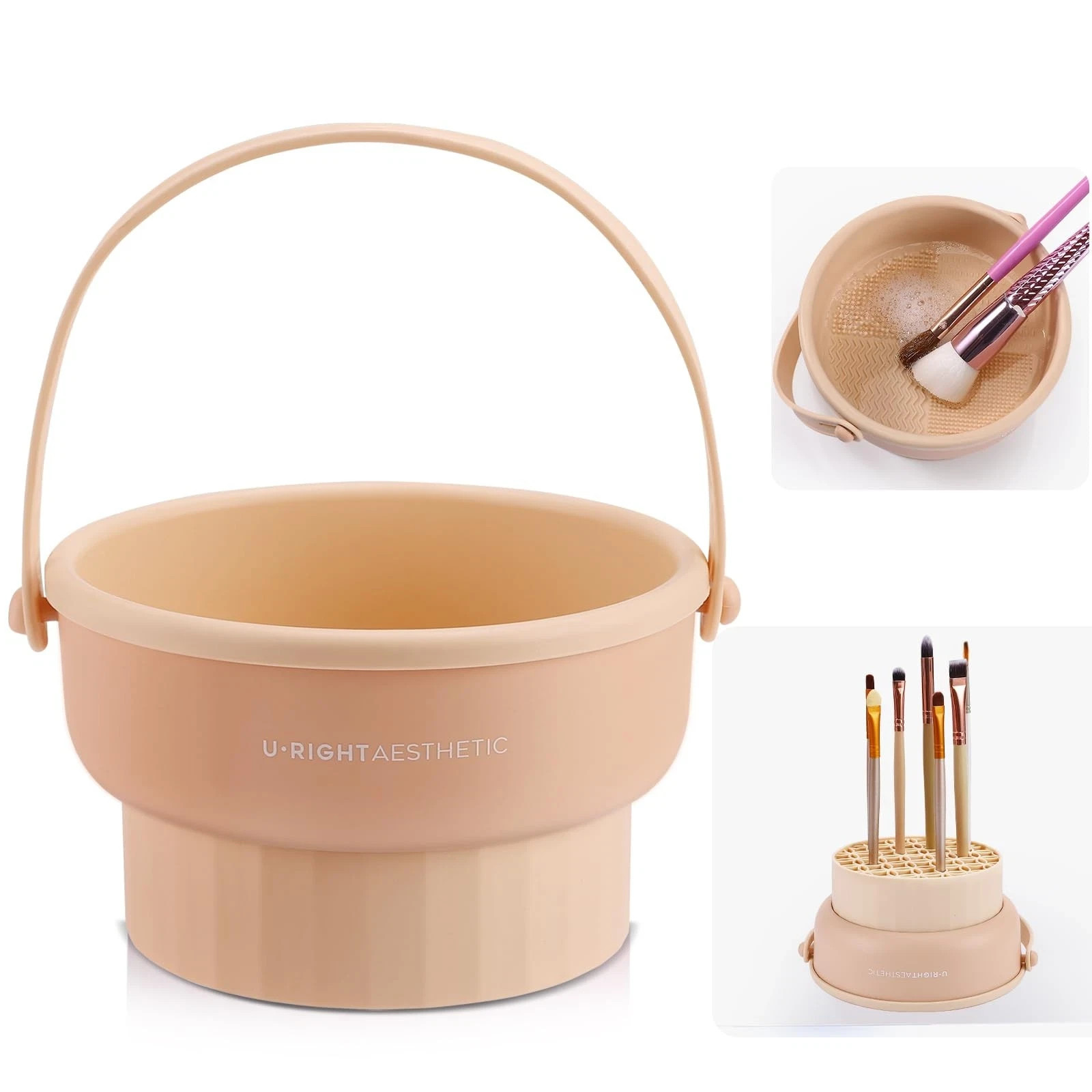 U·RIGHTAESTHETIC Makeup Brush Cleaner Bowl, Silicone Khaki AA