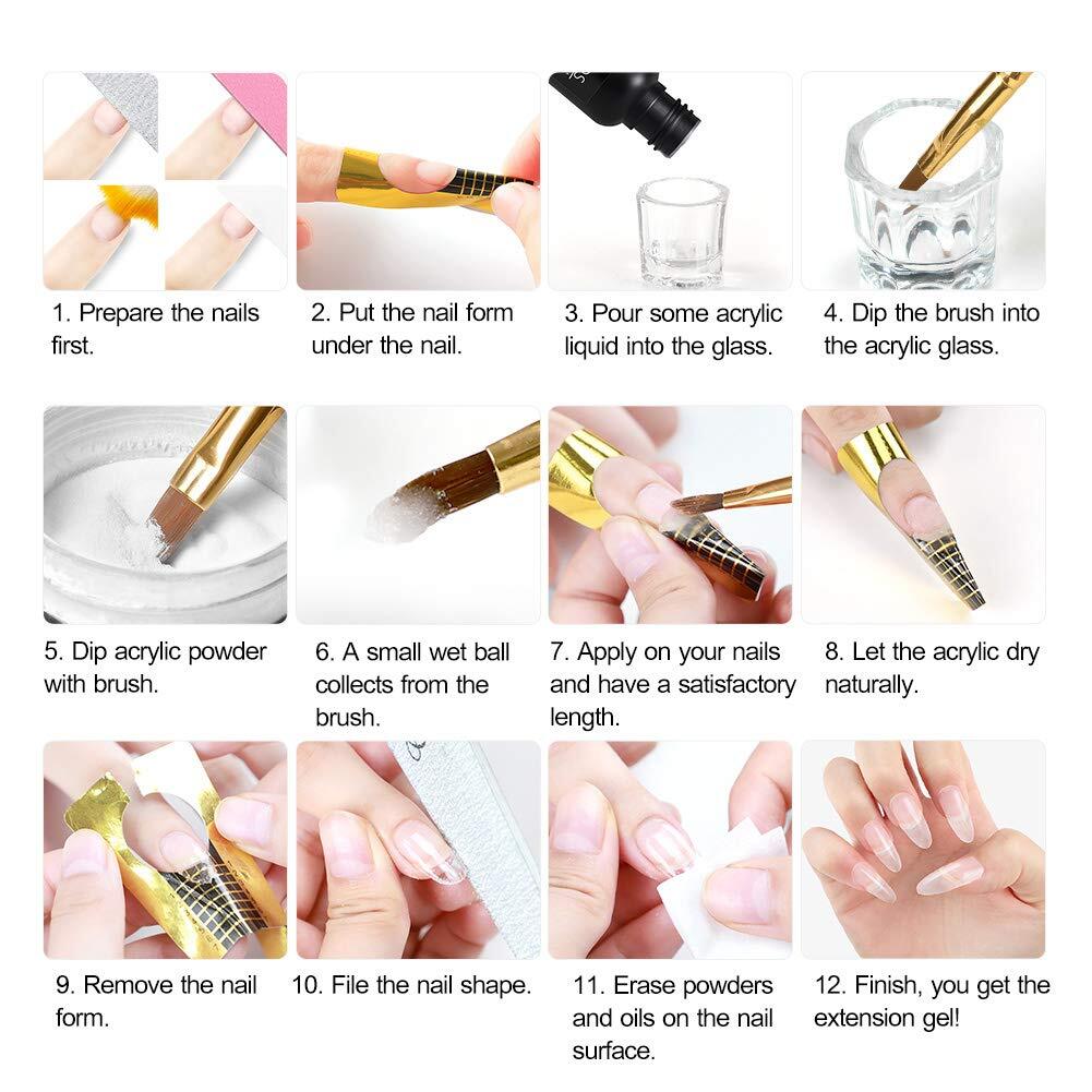 Acrylic Nail Kit Acrylic Powder Glitter Nail Art Manicure Tool Tips Brush Set US