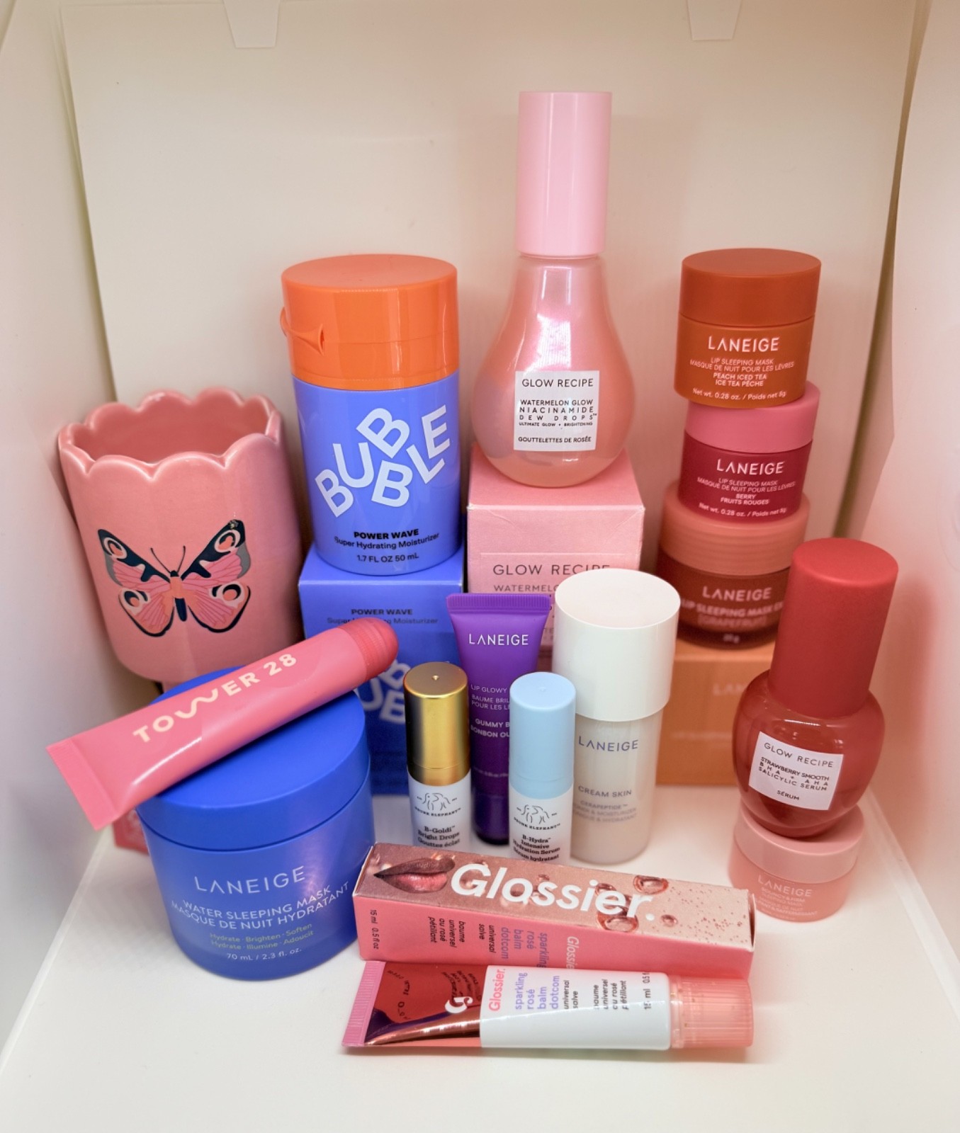 Lot of 15 – Glow Recipe/Laneige/Drunk Elephant/Glossier/Tower 28 – NEW