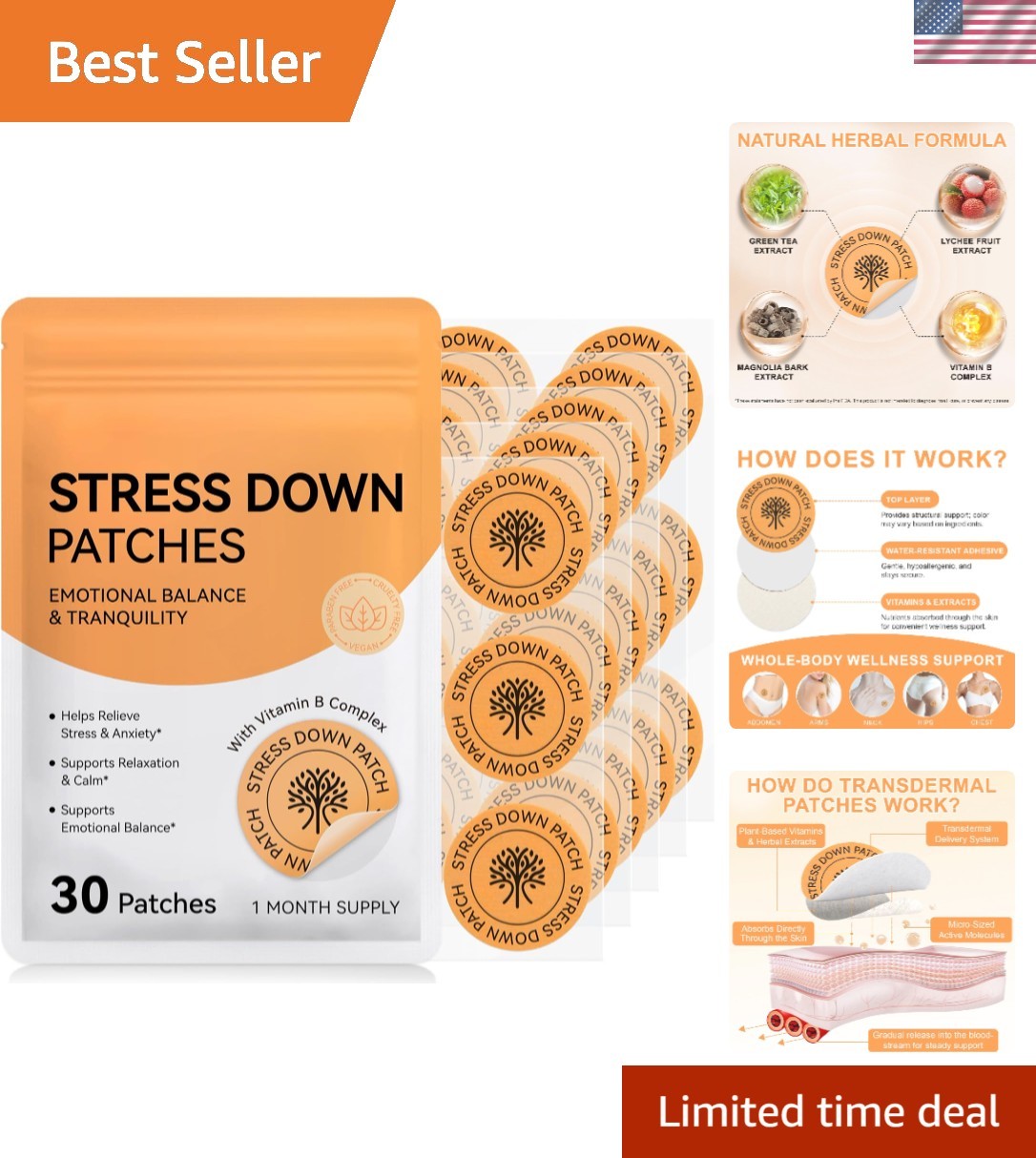 Convenient Monthly Supply of 30 Cortisol Support Patches for Stress Relief