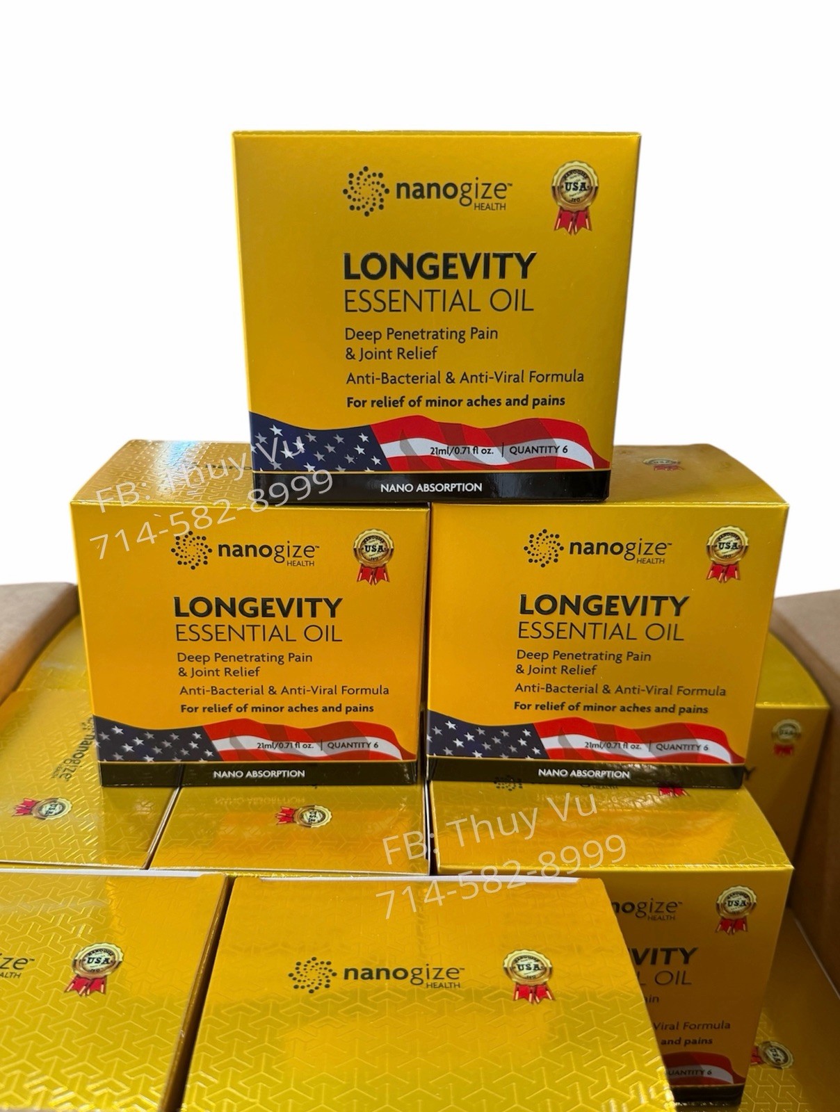 Box of 6 x Nanogize Health LONGEVITY ESSENTIAL OIL Deep Penetrating 21mL/0.71 oz