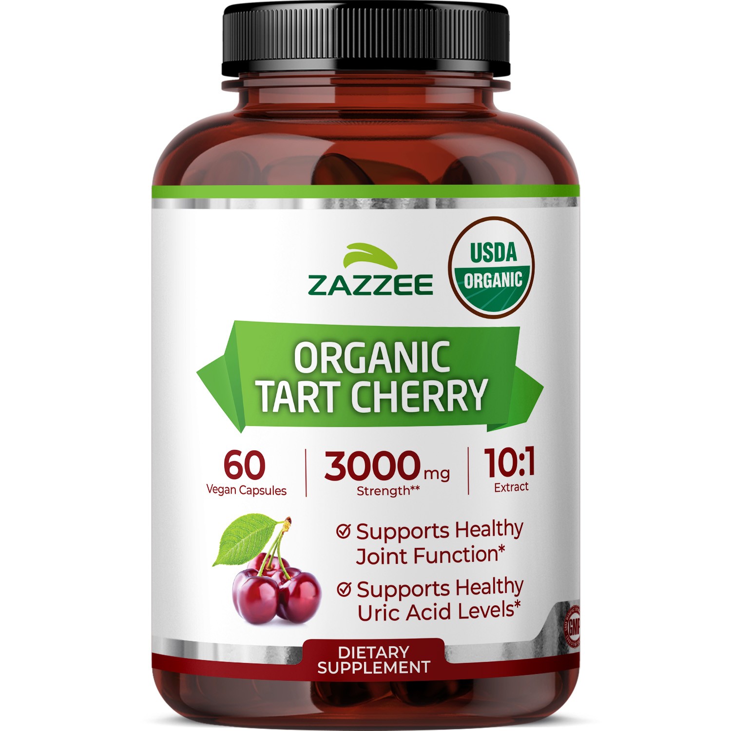 Zazzee USDA Organic Tart Cherry 10:1 Extract, 60 Vegan Capsules, 2 Month Supply