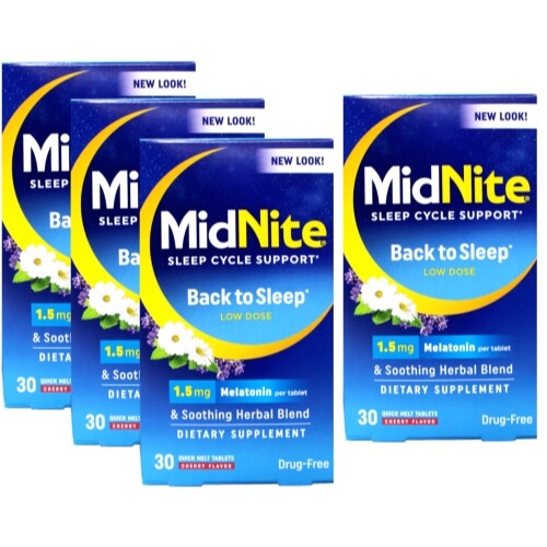 4 Pack Midnite Sleep Aid 30 Chewable Tablets Ea = 120 Tablets