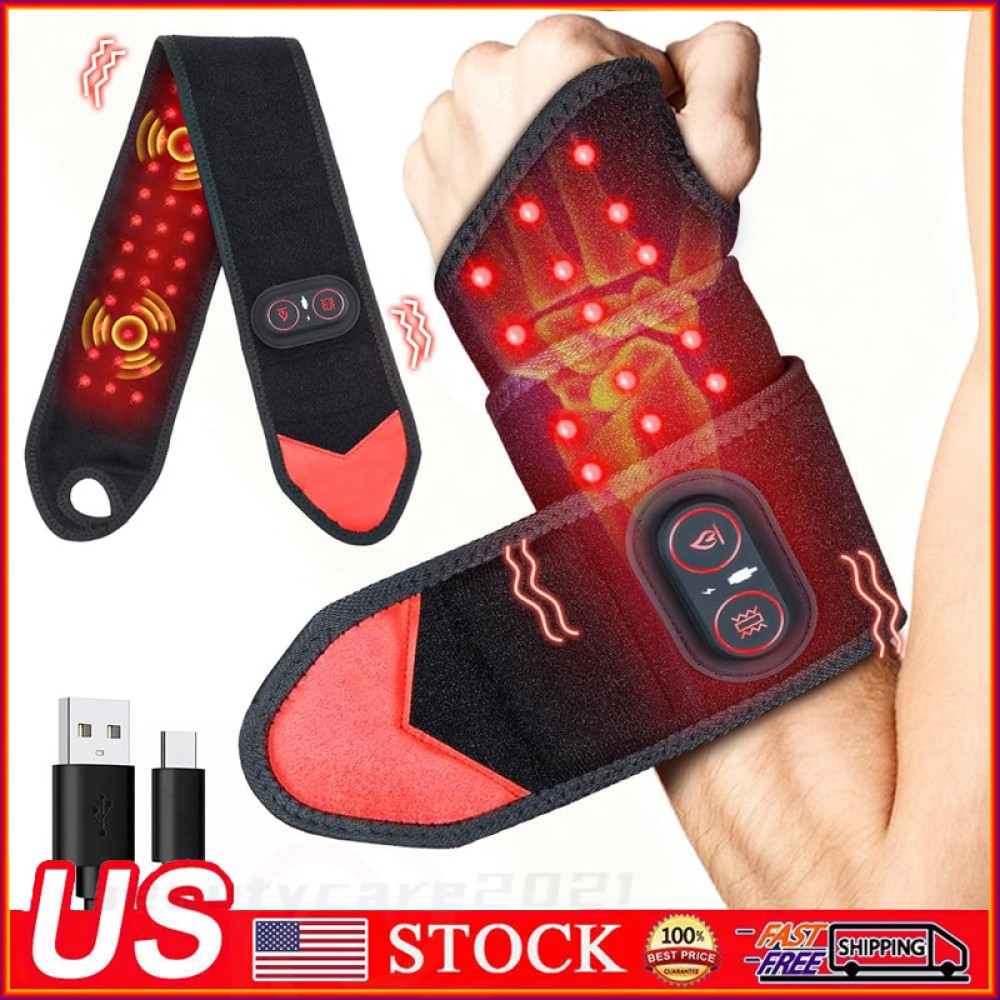 660nm & 850nm Red Light Therapy Wrist Heating Wrap Vibration Massage Pain Relief