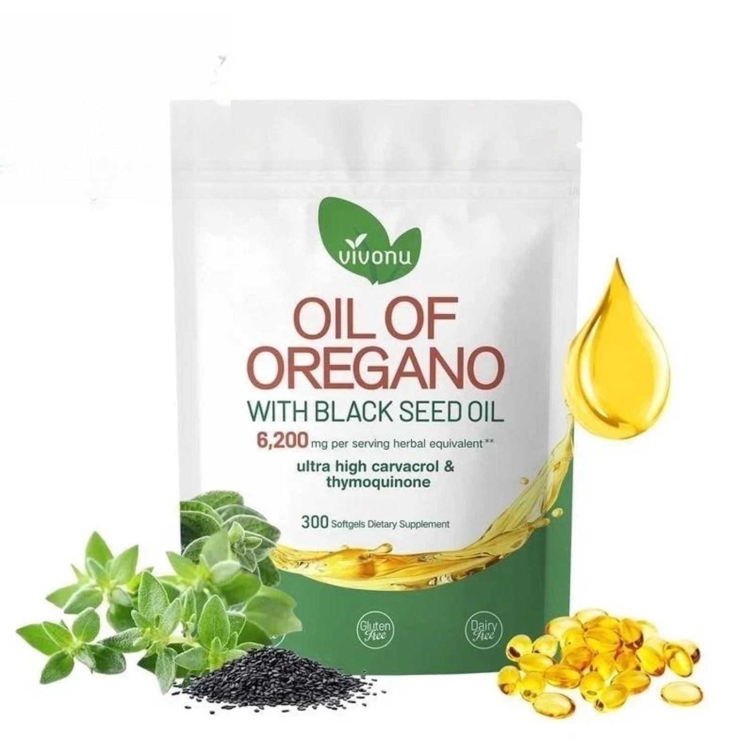 6200mg Powerful Synergy:Oregano Oil with Black Seed Oil.Immune Boosting Capsules