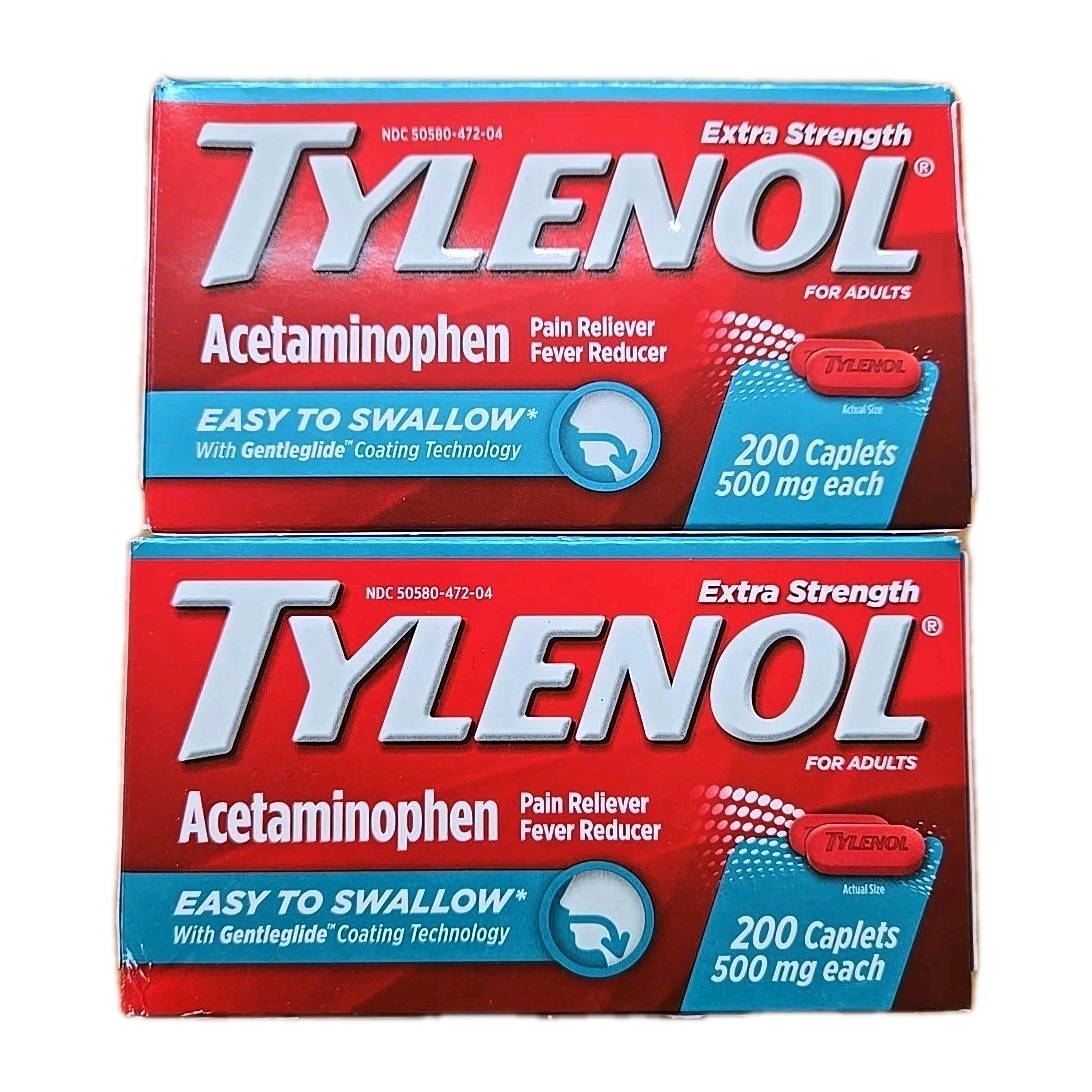 2 X Tylenol Extra Strength Easy to Swallow Acetaminophen 200 Caplets 500 mg