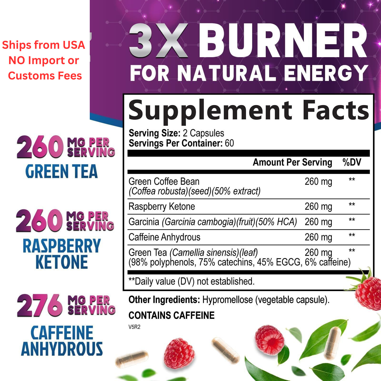 Green Tea Extract Capsules – Standardized 45% EGCG & 98% 60 Count (Pack of 1)