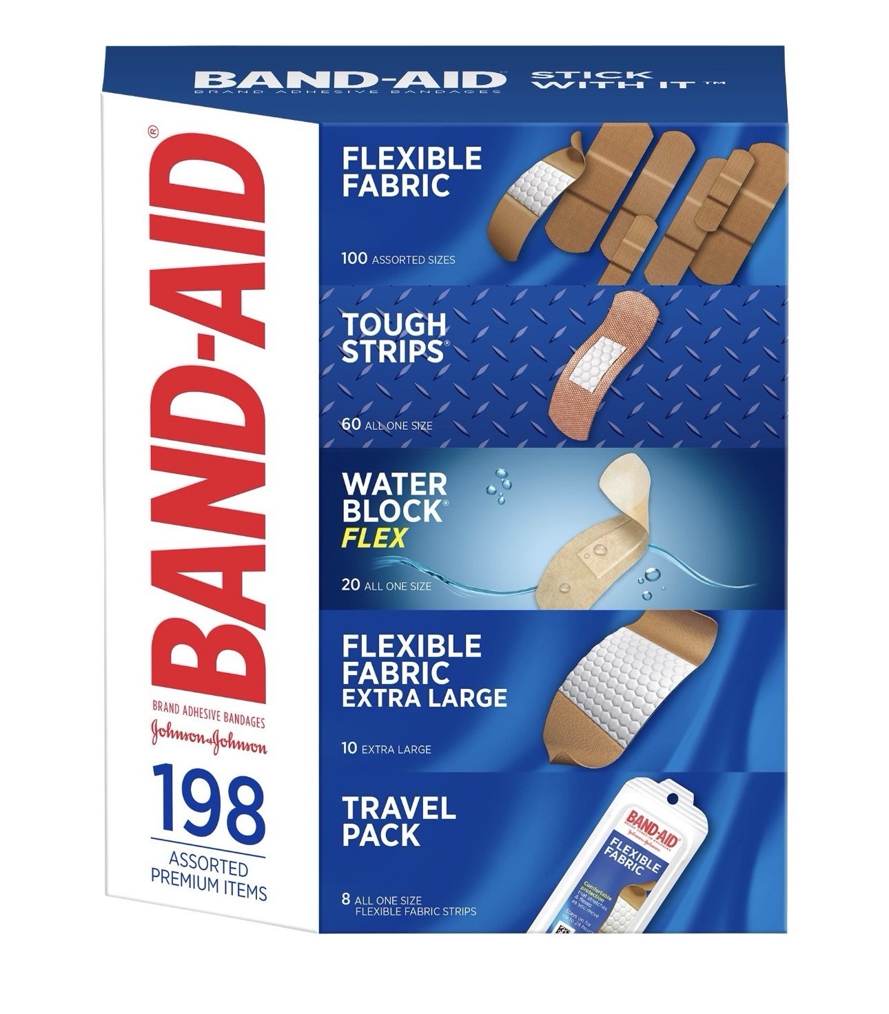 Band-aid Adhesive Bandages Flexible Fabric Assorted Travel Pack 198 Count