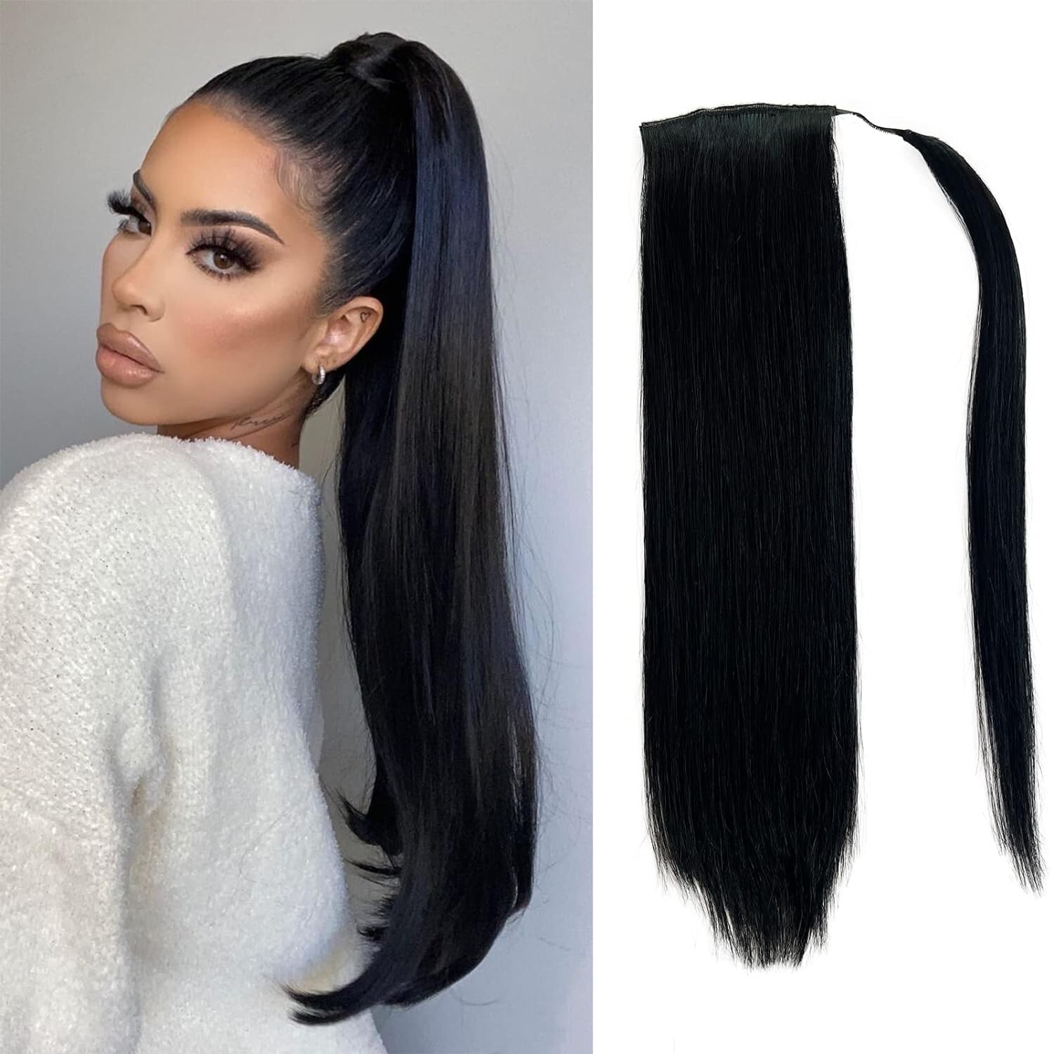 Real Human Hair Ponytail Hair Extensions Wrap Around Clip in Magic Pony Tail New