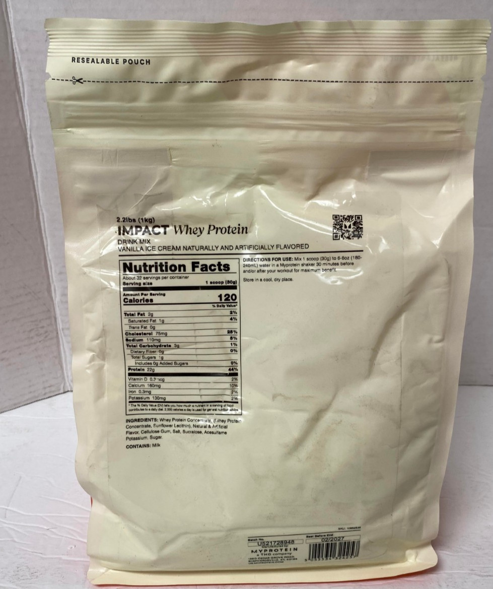 Myprotein Impact Whey Protein Drink Mix 2.2lbs, Vanilla Ice cream 02/2027