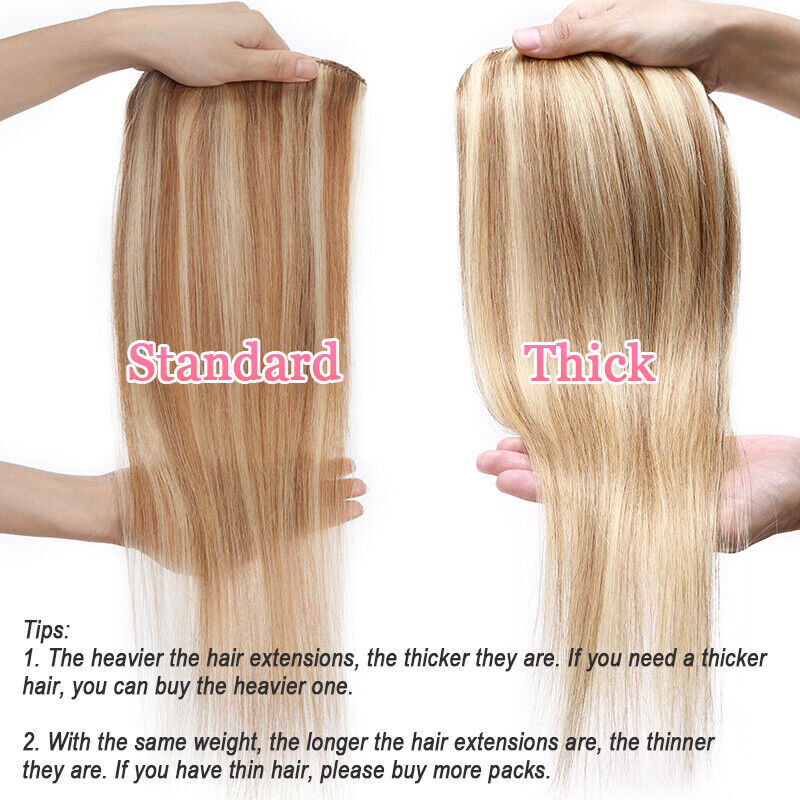 100% Clip In Remy Human Hair Extensions Full Head 8pcs Highlight 10-24inch Long