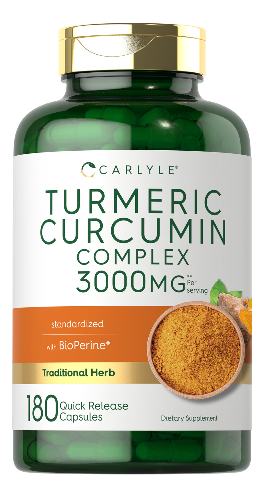 Turmeric Curcumin 3000mg 180 Capsules | with Bioperine | by Carlyle