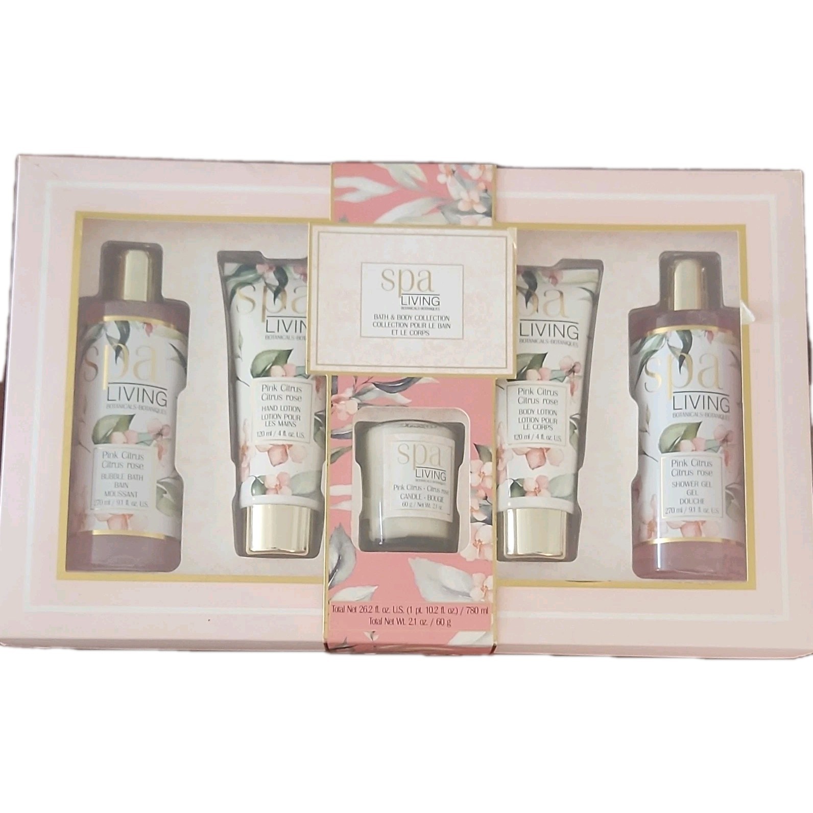Spa Living Botanicals Pink Citrus Bath & Body Gift Set Gel/Lotion/Candle