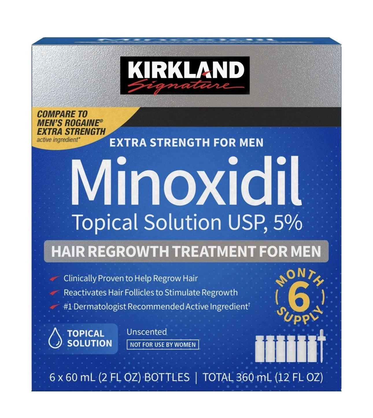 Kirkland Minoxidil 5% Hair Regrowth Solution Extra Strength Men 6 Month Supply