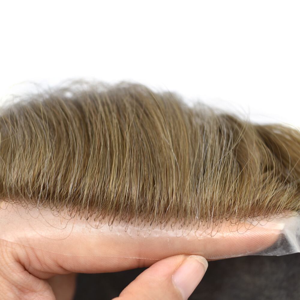 Mens Toupee Human Hair Piece Ultra Thin Skin V-Loop Men Hair Replacement System