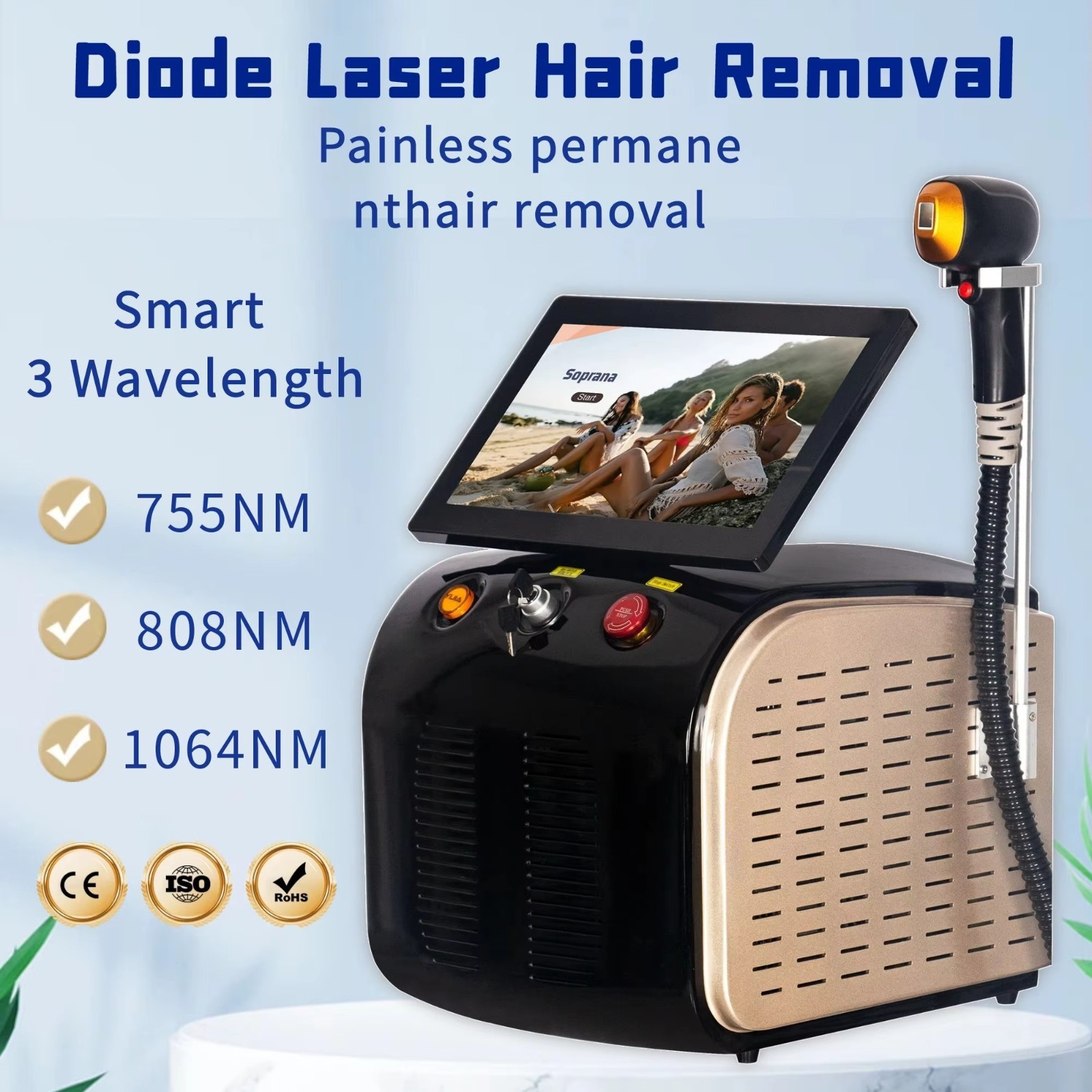 Ice Titanium Soprano Permanent Painless 808 Diode Laser hair removal Machine