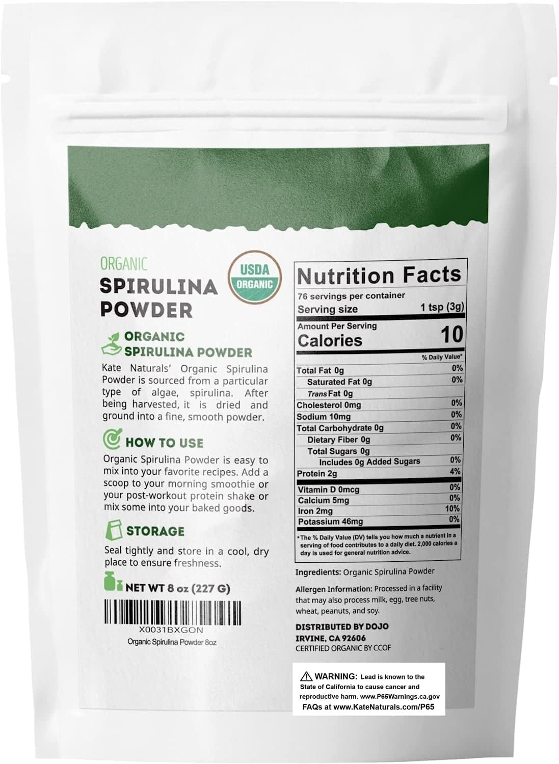Kate Naturals Organic Spirulina Powder for Immune Support 8 Ounce (Pack of 1)