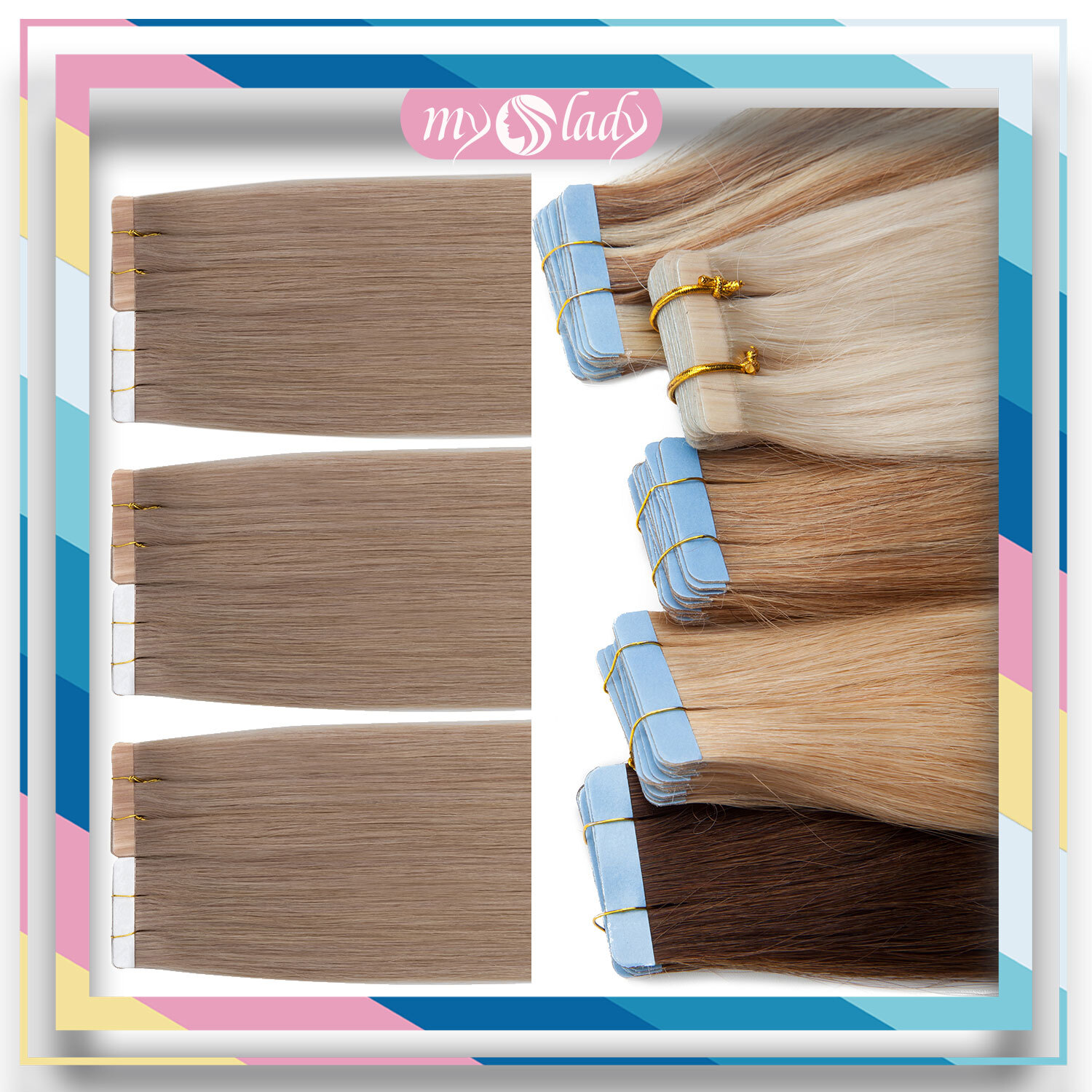 Champagne Tape In 100% Real Remy Human Hair Extensions Skin Weft Full Head 100G