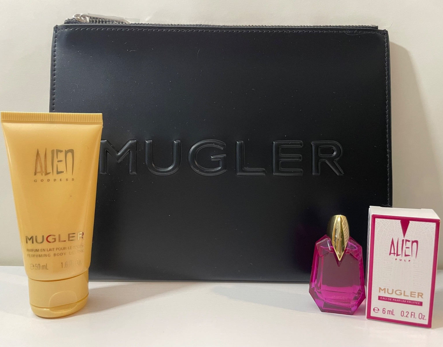 Mugler Alien Pulp EDP 6ml and Goddess Body Lotion 50ml Set w/ Clutch NIB