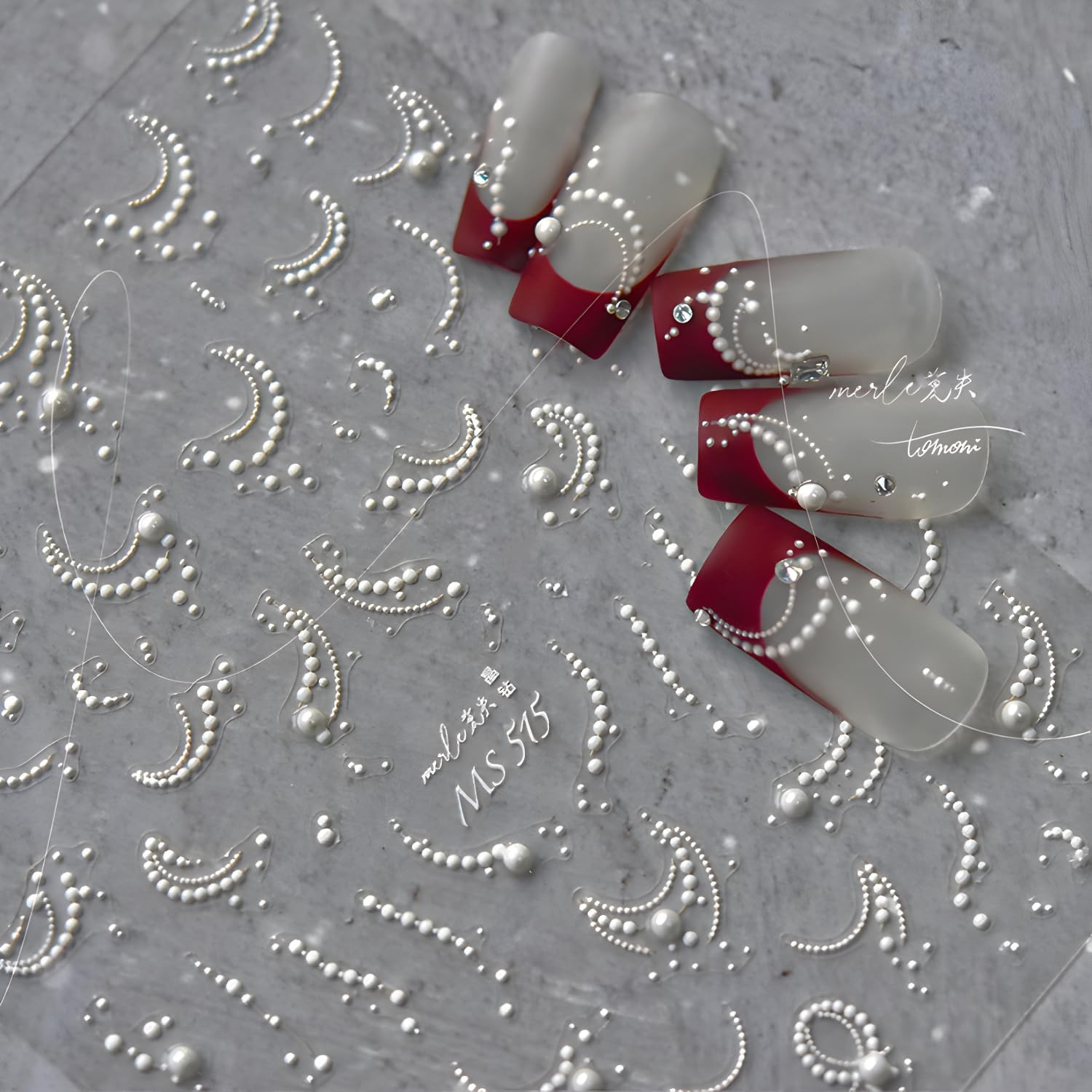 White Pearl Nail Stickers for Nail Art French Tips Nail Stickers 5D Self-Adhesiv