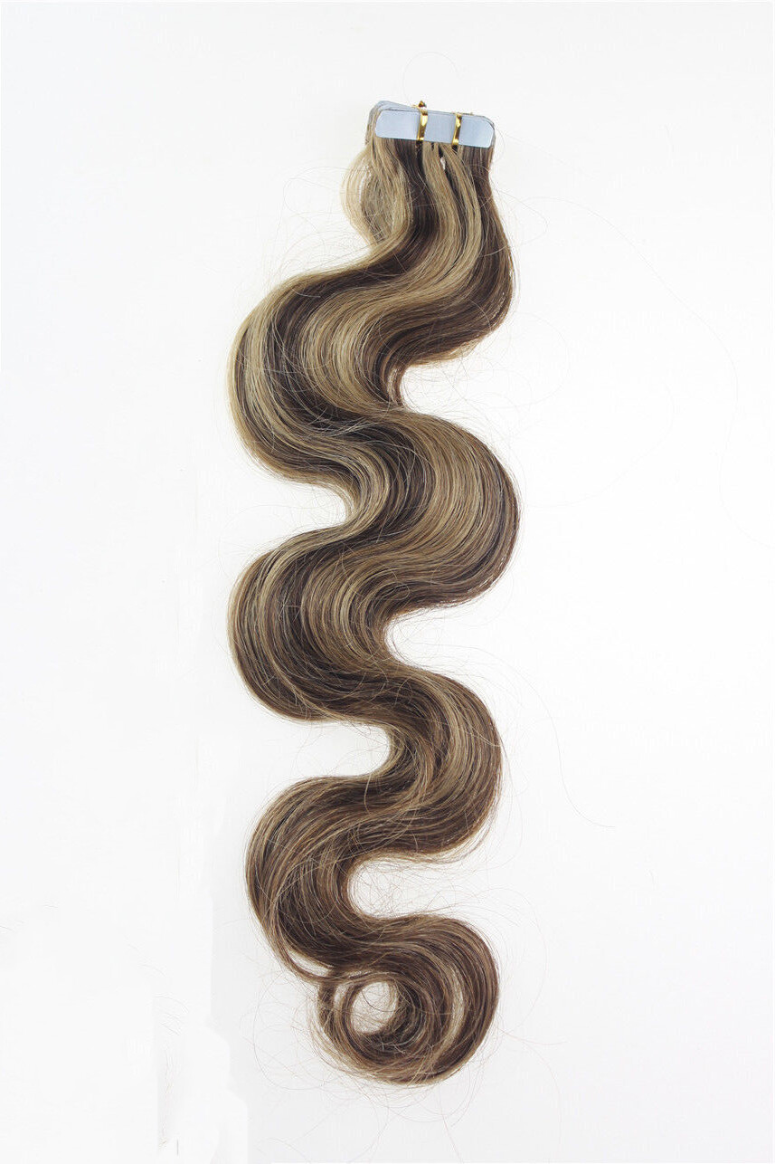 Invisible Tape In Remy Human Hair Extensions Skin Weft Body Wavy Wave Hair18inch