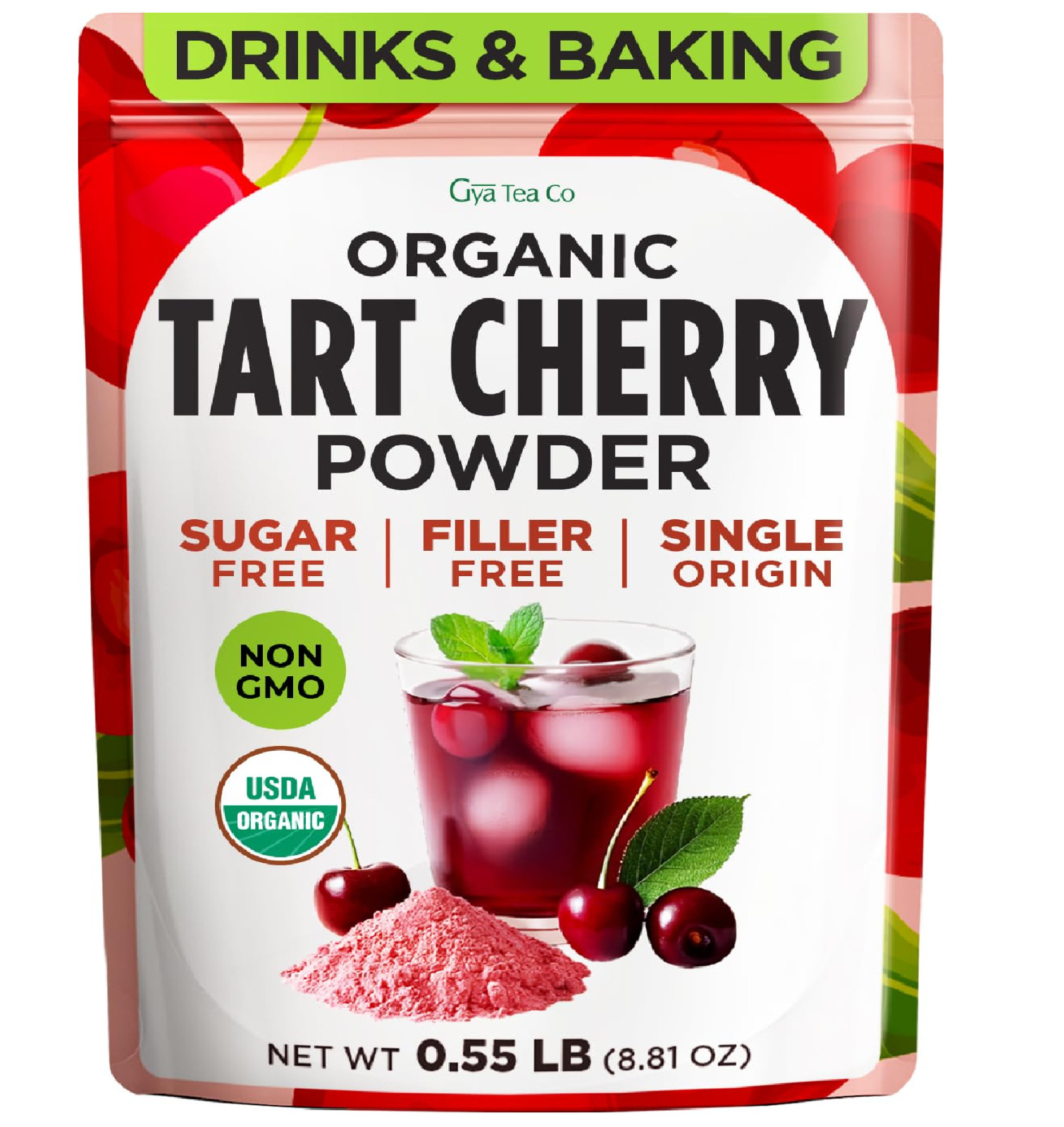 Organic Tart Cherry Powder, 0.55 Lb – 100% Natural Juice Extract, Sweet Tangy Fl