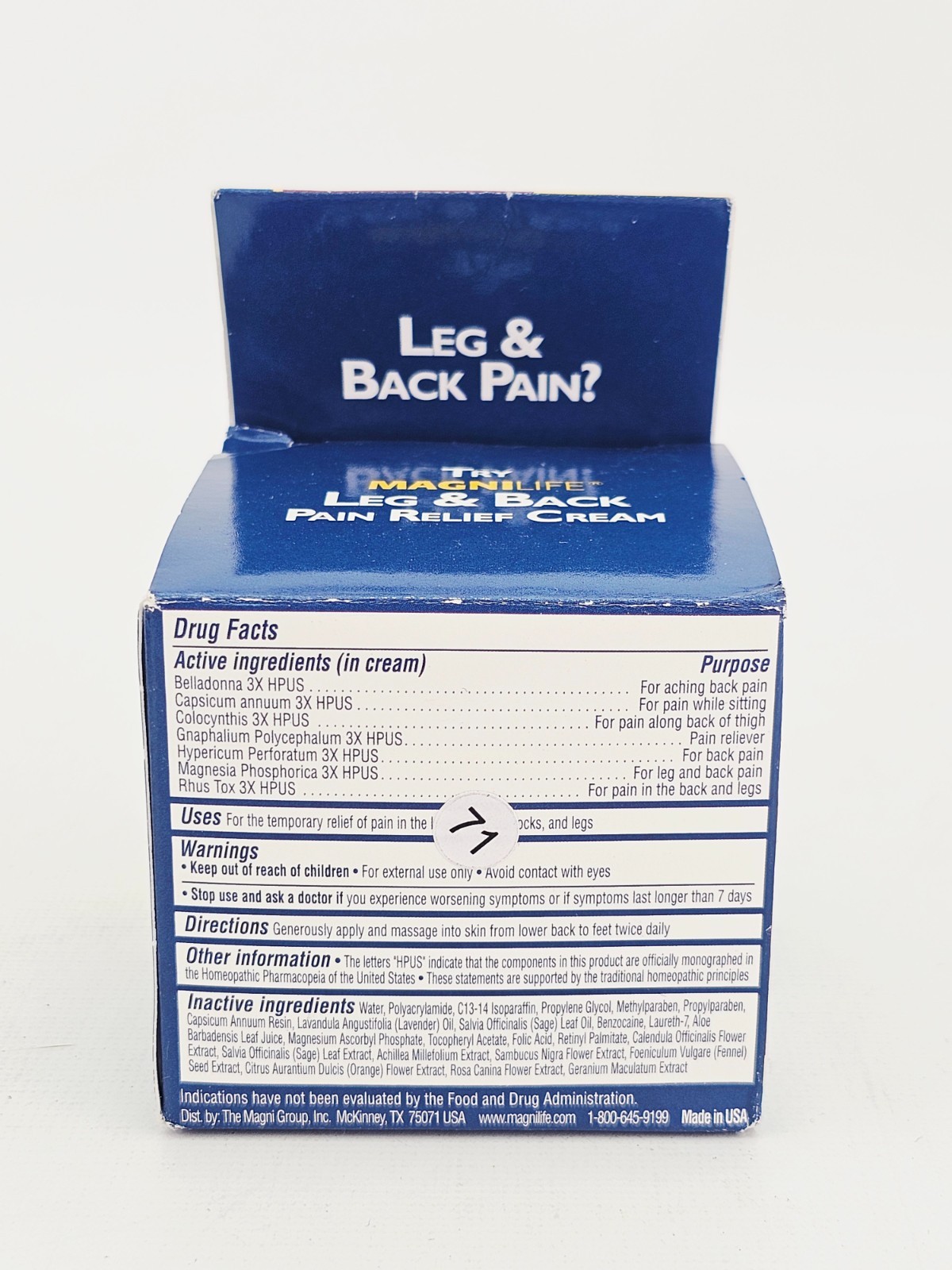 MagniLife Leg Back Pain Relief Cream Relieves Burning Tingling Shooting 4 Oz