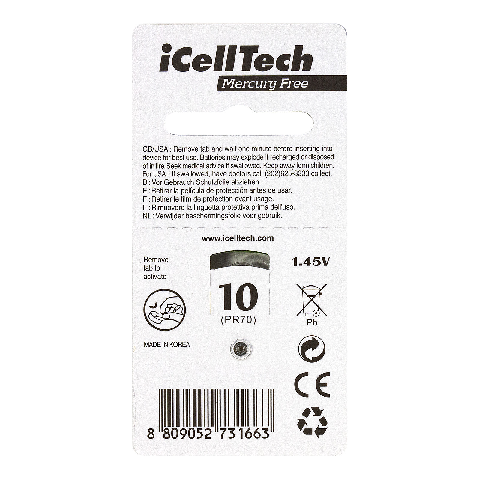 iCellTech Hearing Aid Batteries Size 10 (60 Pack) + Free Battery Buddy