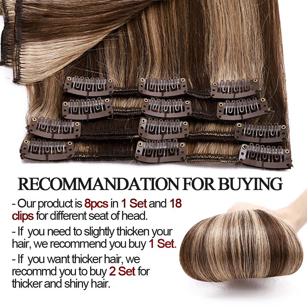 CLEARANCE 100% Human Hair Seamless Clip in Remy Hair Extensions Full Head 18″70g