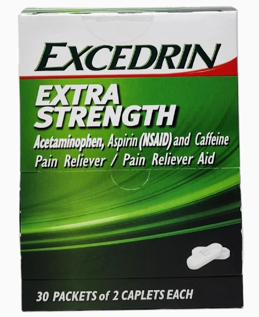 Excedrin Extra Strength for Pain Relief/ 30 Packets of 2 Caplets Exp: 12/2027