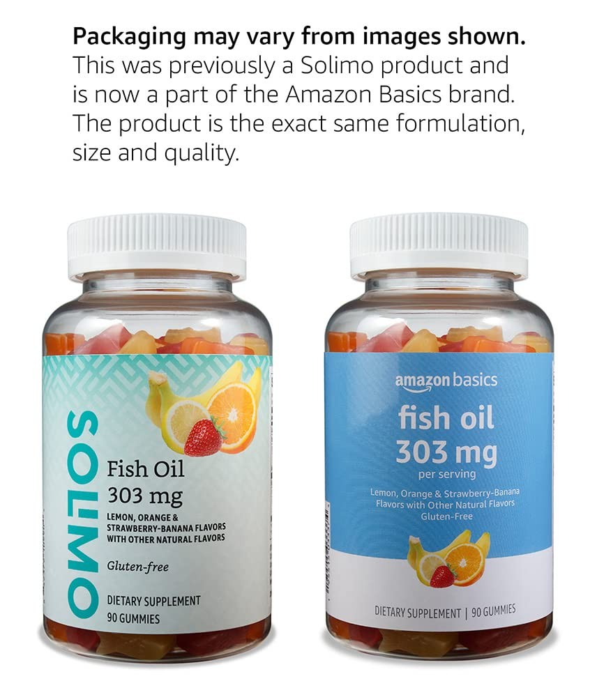 Amazon Basics Fish Oil 303 mg, Soft Chew Gummies, Lemon, 90 Count (Pack of 1)