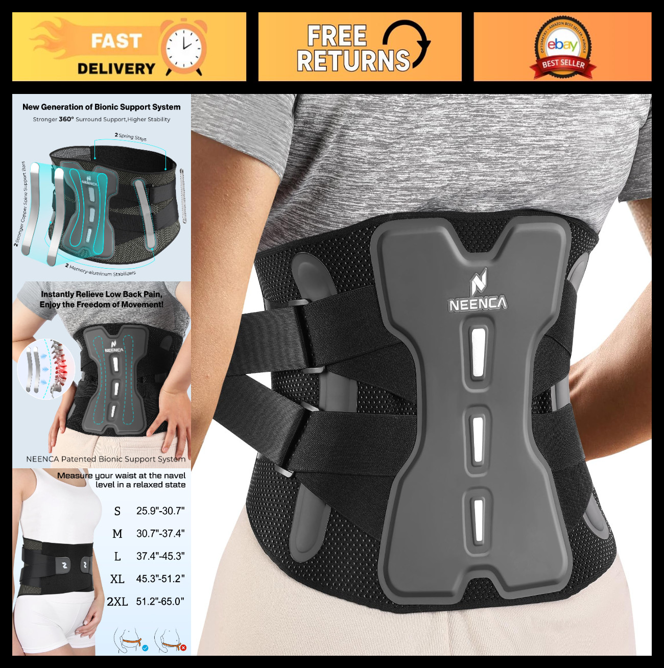 Adjustable Back Brace for Lower Back Pain Relief, Lumbar Support Belt, Soft Mesh
