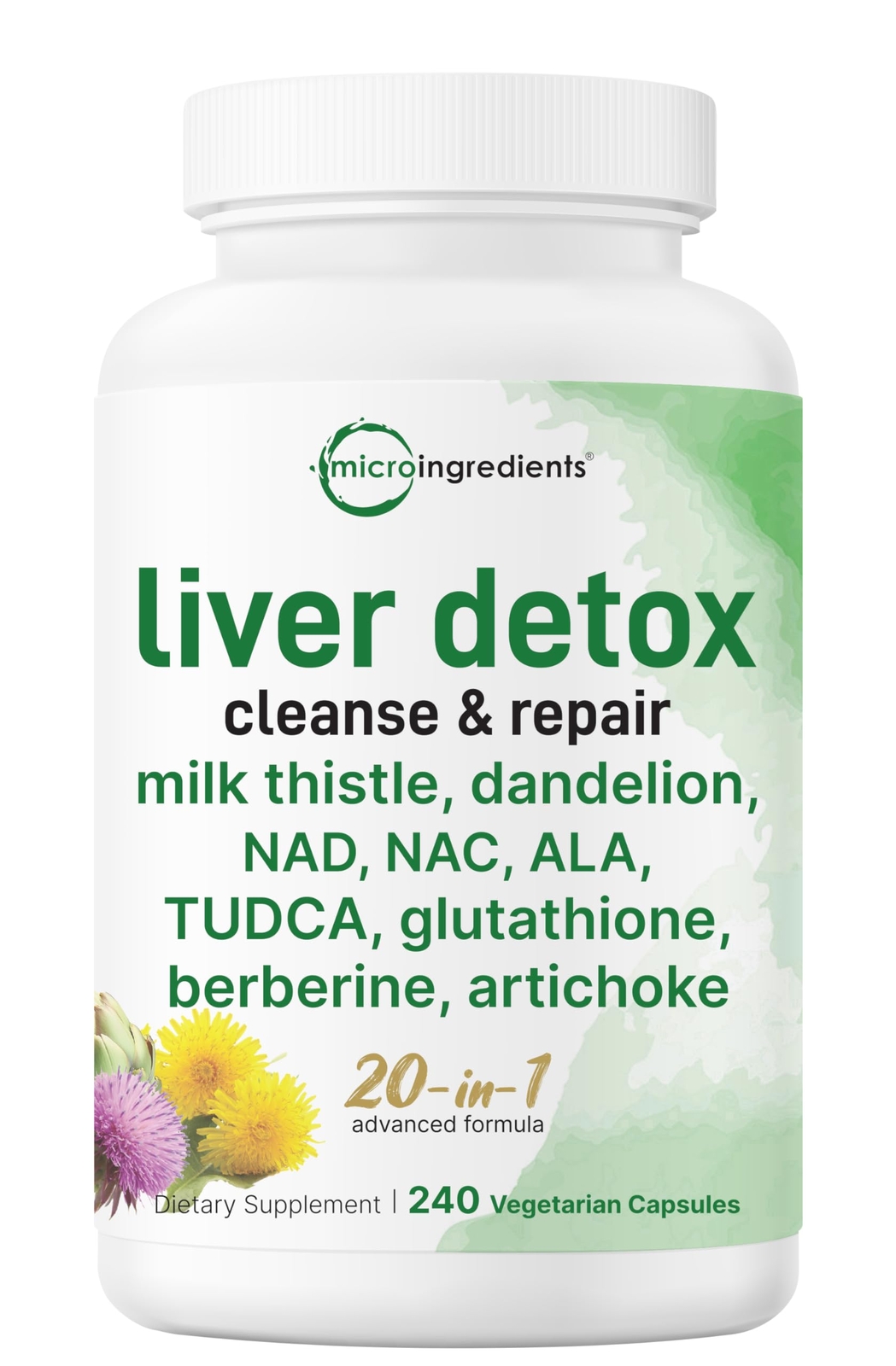 Liver Detox Supplement – 240 Veggie Caps, Milk Thistle & 20-in-1 Support-