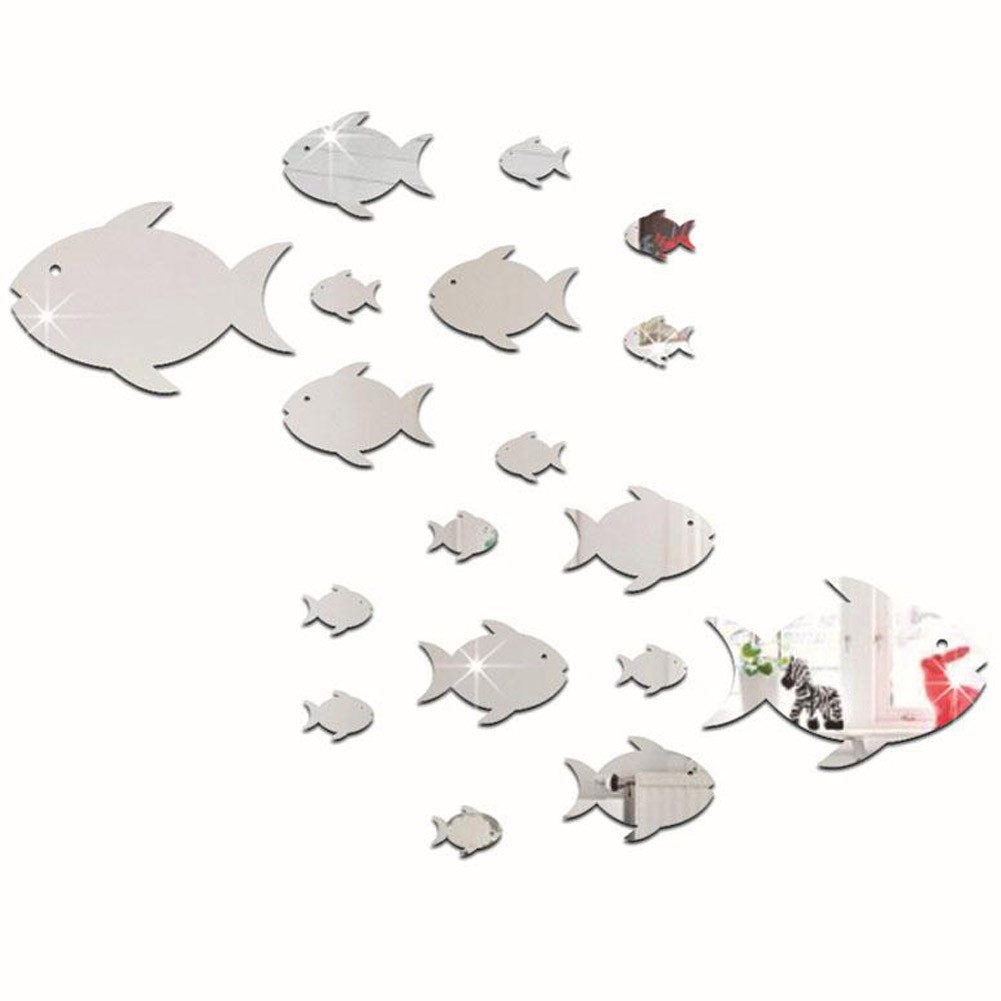 Fish School Wall Stickers Bedroom/Living Room Decor (Silver D)