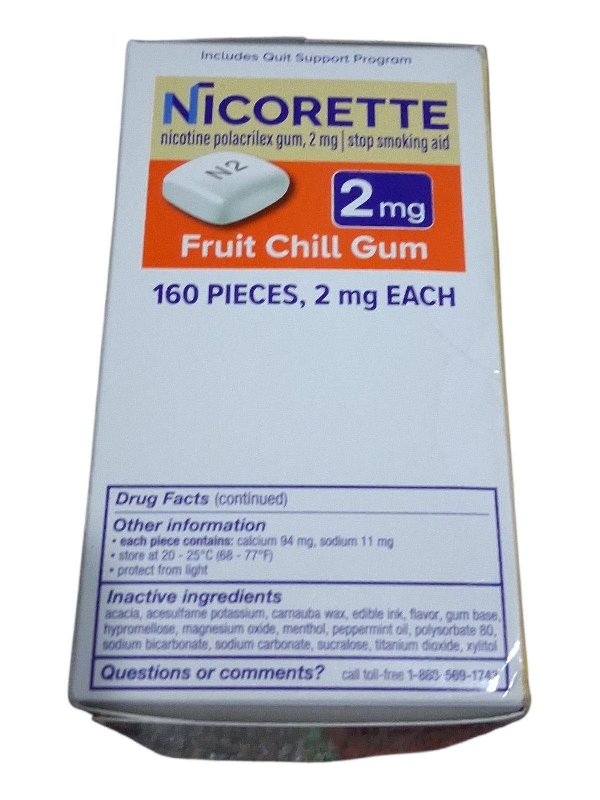 Nicorette Nicotine Polacrilex Gum 4 mg Fruit Chill 160 Ct Coated Bold Flavor