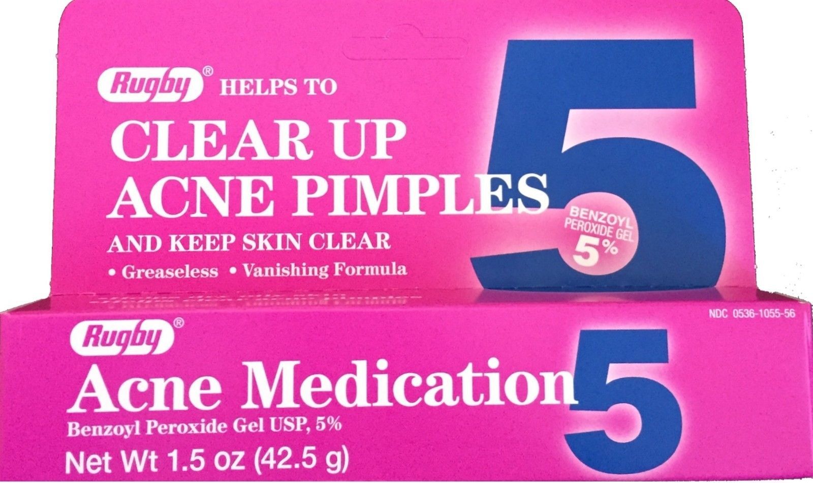 Rugby Acne Medication Gel Benzoyl 5% 1.5oz Tube -Expiration Date 07-2025