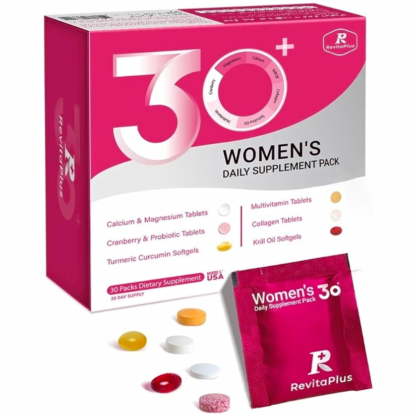 RevitaPlus Women’s Daily Supplement Pack Krill Turmeric Collagen 30 Day 30ct